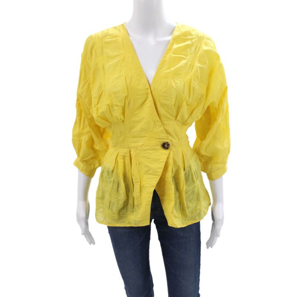 L Academie Women Tunic Blouse Yellow V-Neck 3/4 Sleeve Boho Size XS